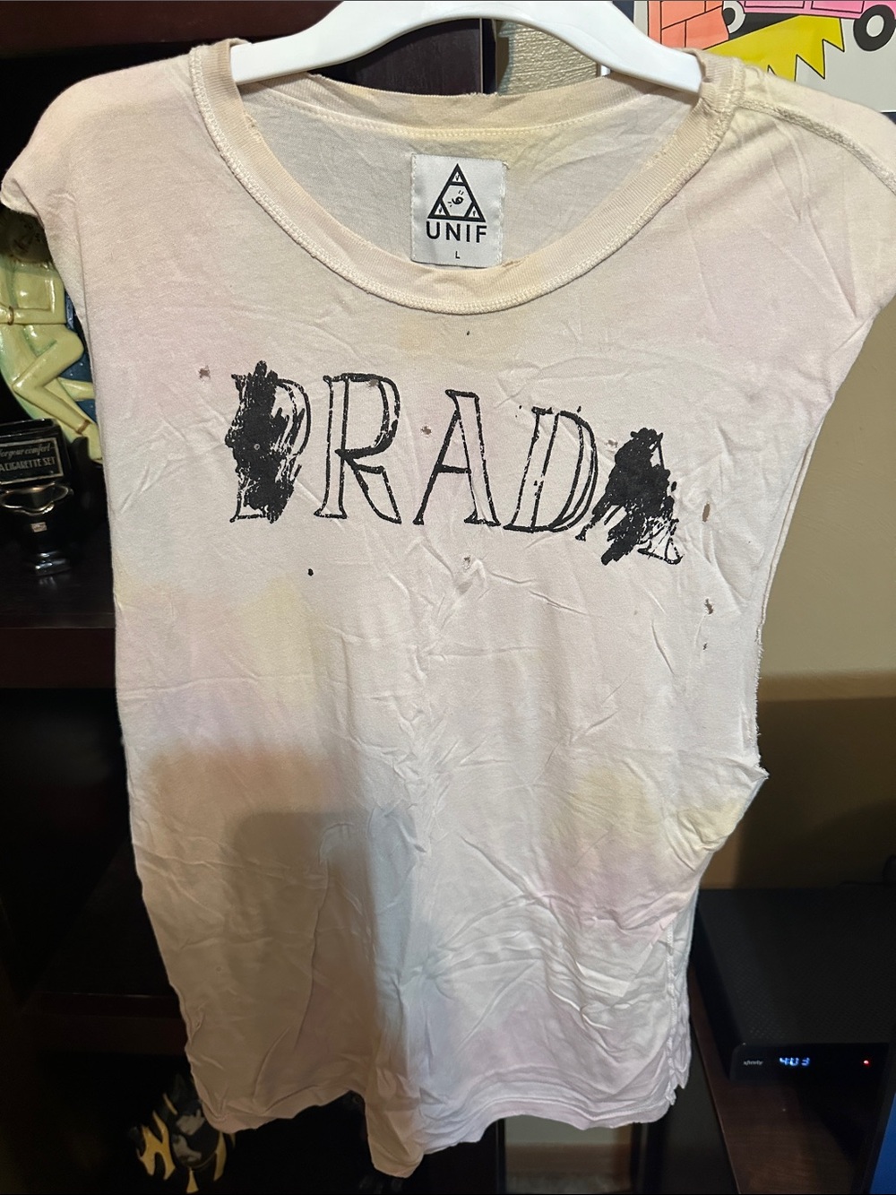 UNIF White Tank Top with Black 'RAD' Graphic